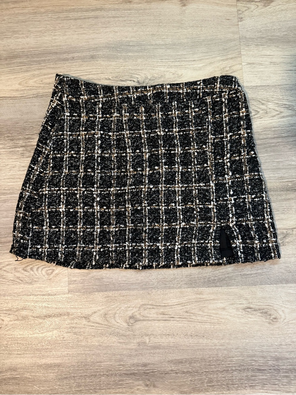 Blue Rain Black Tweed Mini Skirt with White Windowpane
